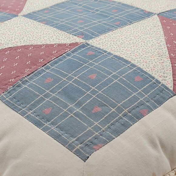Vintage Quilted 90s 80s Throw Pillow Cottagecore Patchwork Design In Blue/Pink - Picture 2 of 13